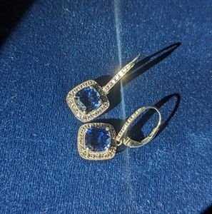 Sapphire dangle 925 sterling silver earrings